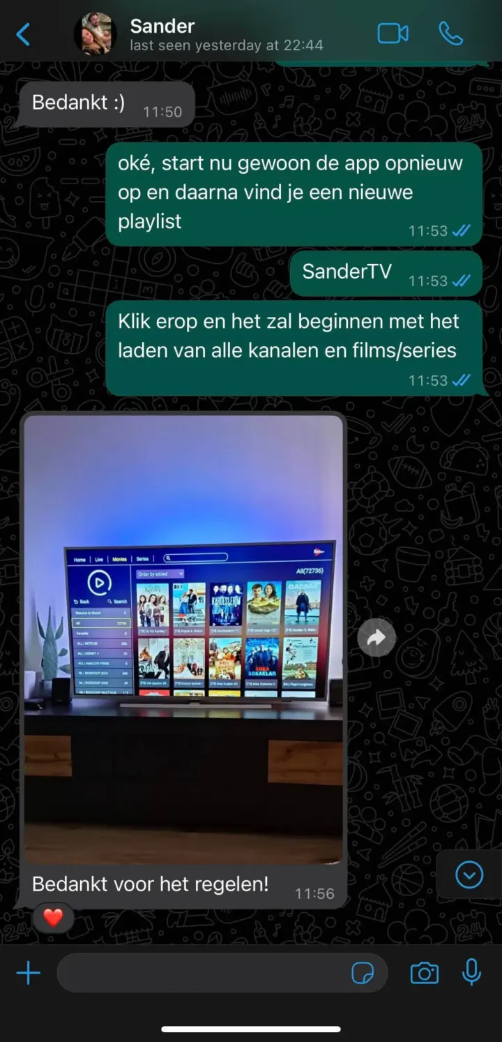 WhatsApp support chat — Playlist loaded